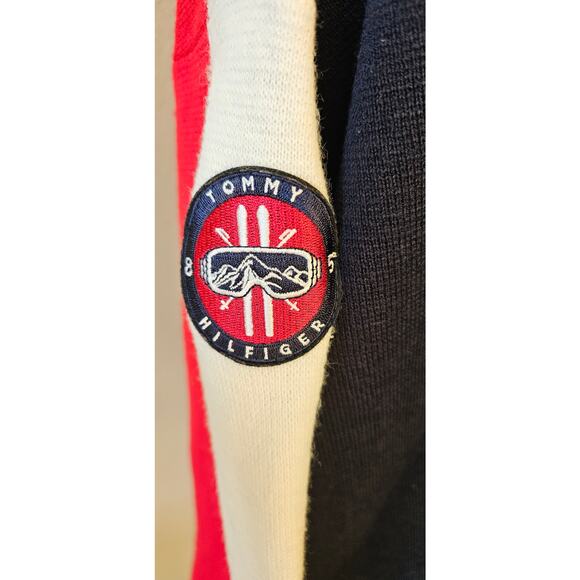 Tommy Hilfiger Colorblock Oversized Red Hoodie Sweater Logo Sleeve Women Size L - Picture 5 of 9